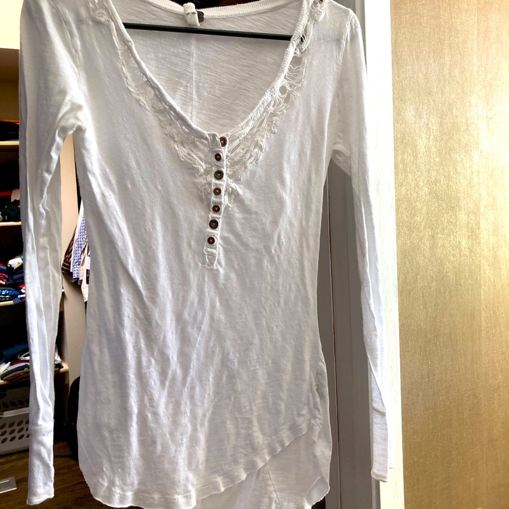 Free People Cotton Embroidered Button Down Henley